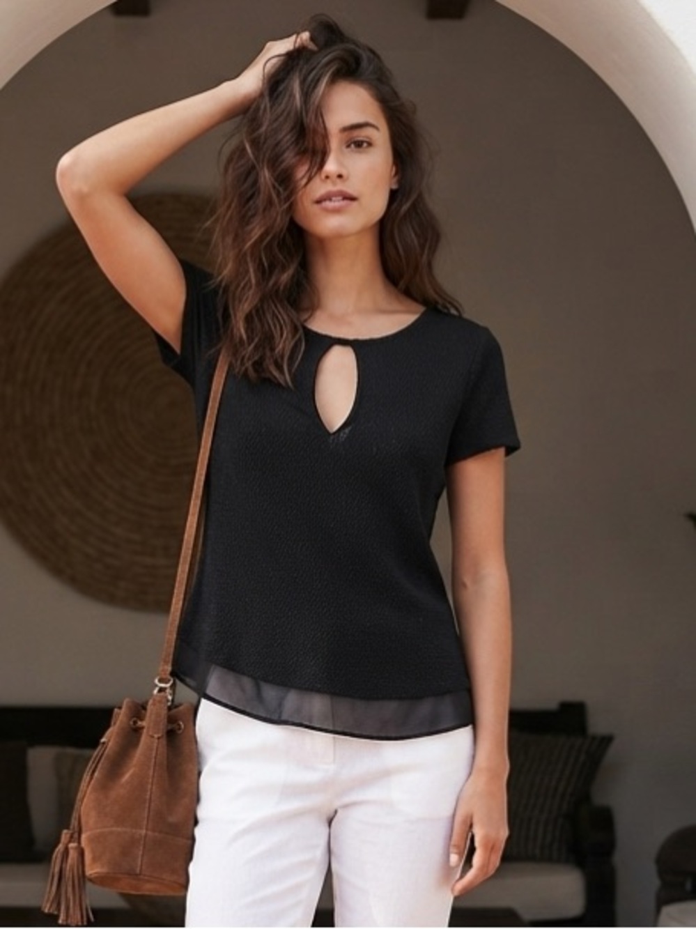 DELETTA Anthropologie Blouse Soledad Shirt Ruffle Lightweight Navy Blue